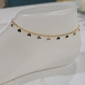 14k Gold Plated Heart Charm Anklet - Women Jewelry